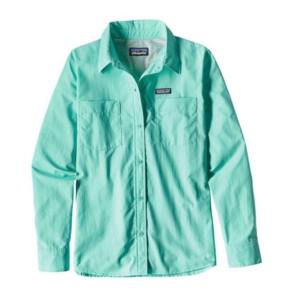 Patagonia Nylon Button Up Shirt  Size L Green Long Sleeve Utility Pockets